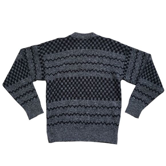 Vintage Le Tigre Sweater Mens Medium Gray Geometric Stripe Knit Crewneck 90s - Picture 7 of 10